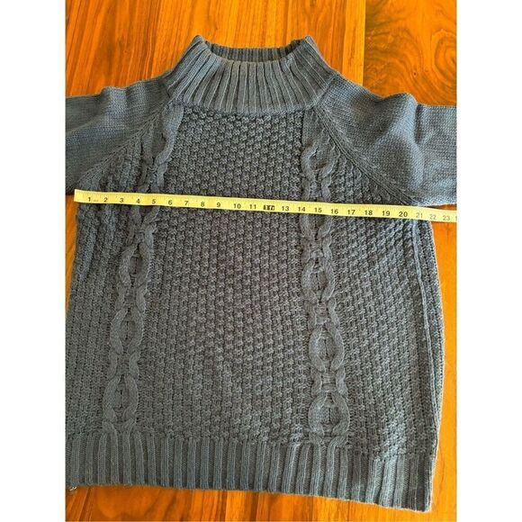 Love & Harmony Womens Blue Red Hearts Acrylic Cable Knit Fisherman Sweater Large - Picture 3 of 9